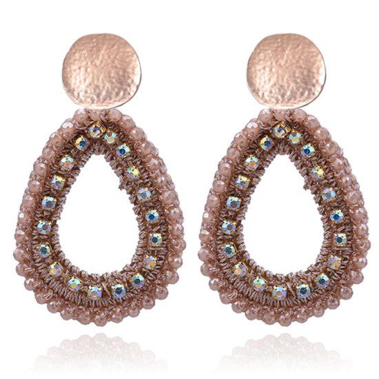 Cilla Jewels Lookinggoodtoday Druppelvormige Oorhangers met Kristal en Touw - Bruin