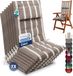 Beautissu Sun-HL - Set de 7 coussins premium dossier haut avec appui-tête 120x50 cm résistant aux UV & coussin de 8 cm d'épaisseur coussin de chaise de jardin sangles de fixation antidérapantes tissu résistant beige blanc rayé