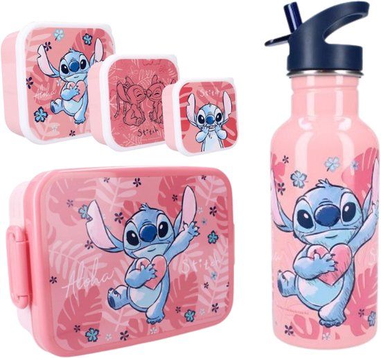 4KidsOnly Lilo & Stitch Lunchset; Fles, Lunchbox en 3-in-1 Snackbox