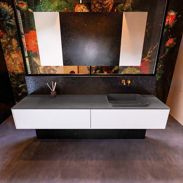 Mondiaz ERIN 200cm badmeubelset onderkast Talc met 2 lades Wastafel RIDGE rechts Dark grey