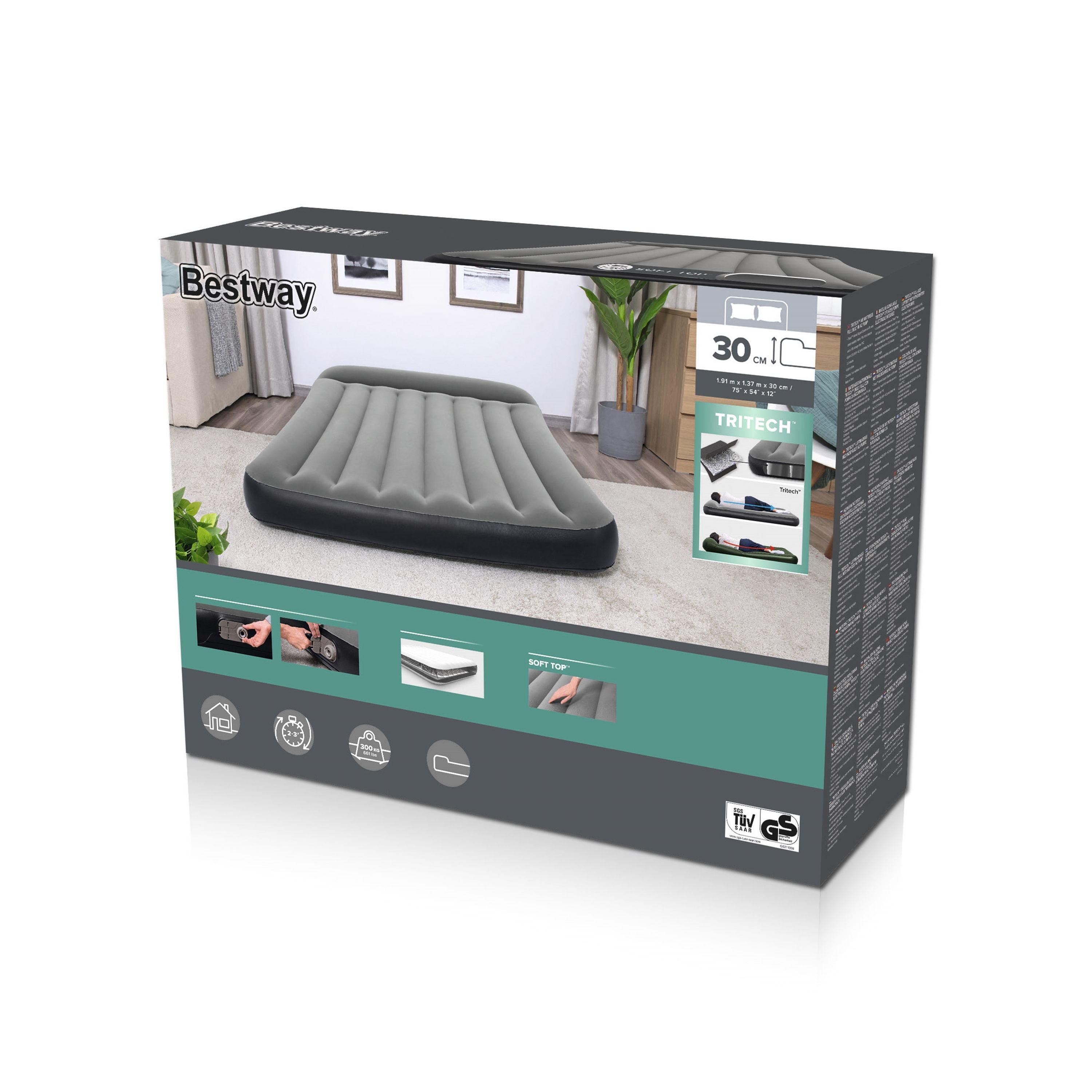 Bestway Tritech Luchtmatras met Ingebouwde AC Pomp 1,91 m x 1,37 m x 30 cm