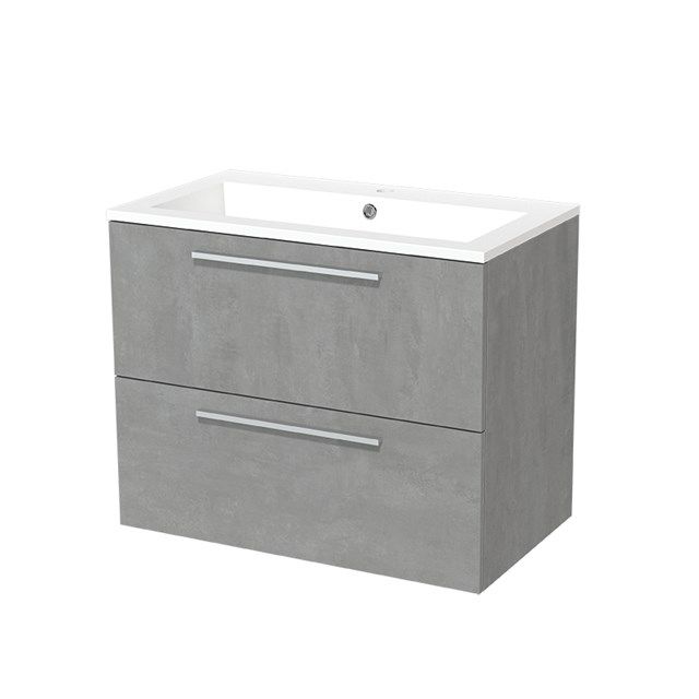 Maxaro Badkamermeubel 80cm Modulo Lichtgrijs Beton 2 lades Vlak Wastafel Mineraalmarmer