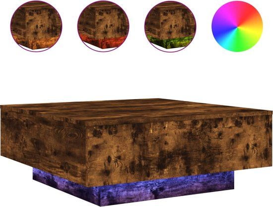 vidaXL Salontafel met LED-verlichting 80x80x31 cm gerookt eikenkleurig