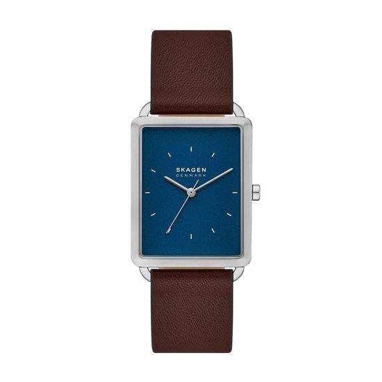Skagen SKW6930 Heren Horloge - Zilverkleurig - Blauwe Wijzerplaat - Bruin Lederen Band