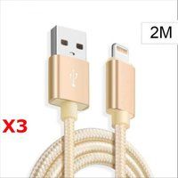 Little Boutik X3 Kabel Metaal Nylon Versterkte USB-kabel Goudkleur voor iPhone Lengte 2m Gevlochten Compatibel iPhone 5s/6/6S/7/8/X/Xr