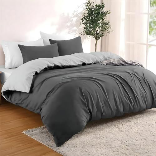 Dreamzie - Dekbedovertrek 240x220 cm met 2 kussenslopen 65x65 cm - Donkergrijs/Lichtgrijs - 240x220 Bedset in 100% microvezel - 3-delig - Gecertificeerd vrij van chemicaliën (Oeko TEX)