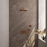 Brauer Copper Edition Thermostatische Regendoucheset Inbouw - Hoofddouche 30 cm - Gebogen Wandarm - Met Drukknoppen - Handdouche 3 Standen - Doucheslang - Wandaansluitbocht