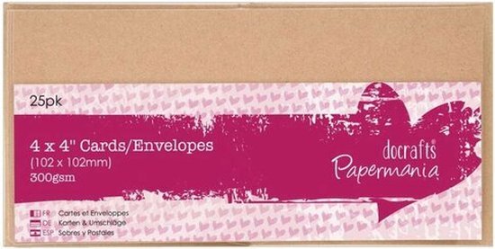 docrafts 4 x 4" 300 GSM Kraft kaarten/enveloppen, 25 stuks