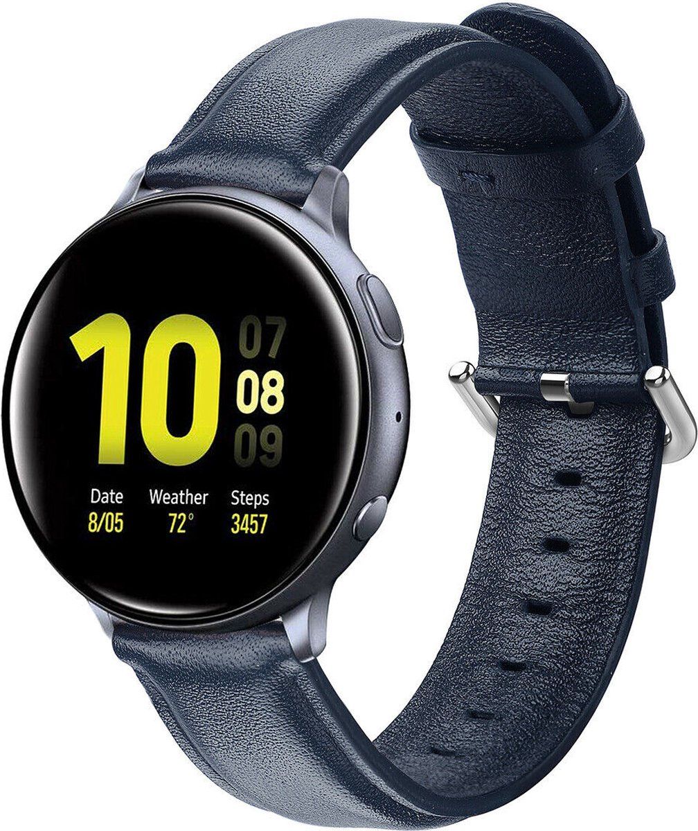 Strap-it Samsung Galaxy Watch Active leren bandje - donkerblauw - Maat: S