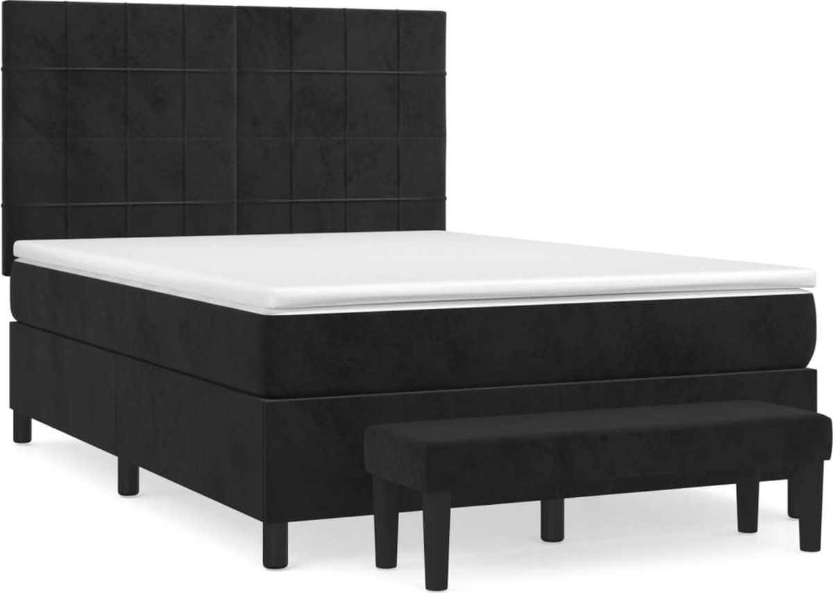 vidaXL Boxspring bed met matras fluweel zwart 140x200 cm