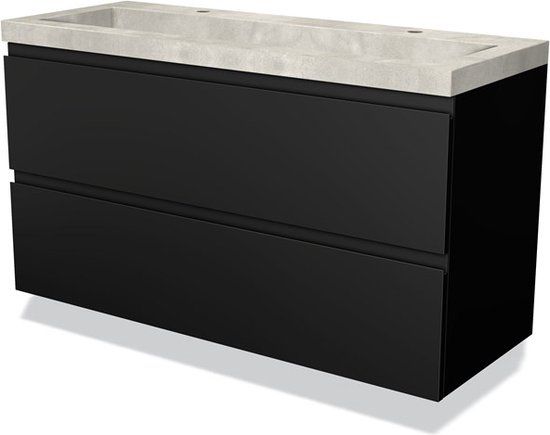 Maxaro Modulo Badkamermeubel 120cm Mat Zwart Beton Wastafel 2 Lades