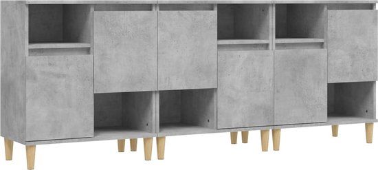 vidaXL Dressoirs 3 st 60x35x70 cm Bewerkt Hout Betongrijs
