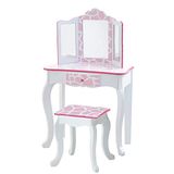 Teamson Kids Houten Kaptafel Kinderen - Tafel en Stoel Set - Roze/Wit
