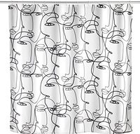 WENKO Antischimmel-douchegordijn Faces, antibacterieel textielgordijn voor douche en bad, wasbaar & waterafstotend, met 12 gordijnringen om voor bevestiging aan de douchestang, 180 × 200 cm