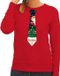 Bellatio Decorations Foute kersttrui - sweater - met stropdas kerst print - rood - voor dames XL