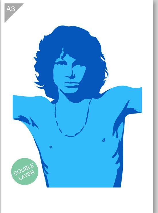 QBIX Jim Morrison sjabloon - 2 lagen kunststof A3 stencil - Kindvriendelijk sjabloon geschikt voor graffiti airbrush schilderen muren meubilair taarten en andere doeleinden