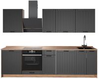Vicco Complete keukeneenheid Fame-Line, Donkergrijs/Goudkleurig Eiken, 280 cm zonder werkblad