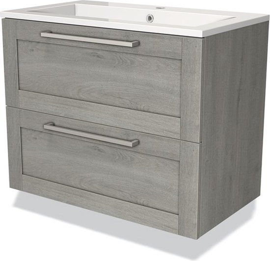 Maxaro Badkamermeubel 80cm Modulo Grijs Eiken 2 lades Kader Wastafel Mineraalmarmer - 6095828237237