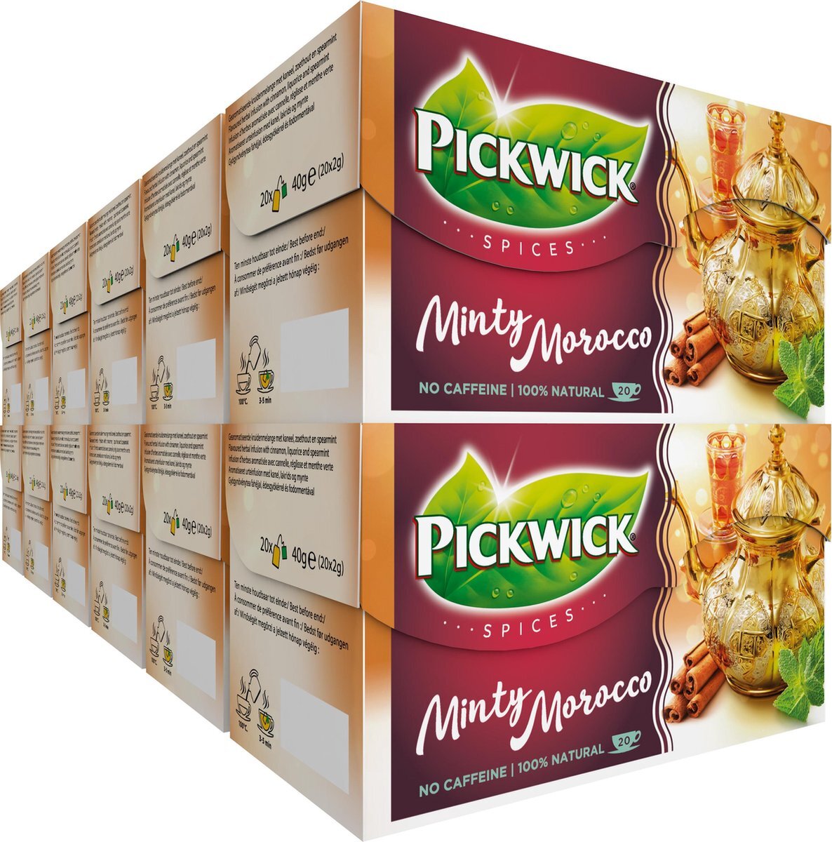 Pickwick Spices Minty Morocco Kruidenthee met Kaneel en Munt (240 Theezakjes, 100% Natuurlijk, Rainforest Alliance Gecertificeerd, Cafeïnevrije thee), 12 x 20 Zakjes