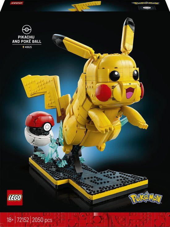 LEGO Pokémon Pikachu en Pokéball Bouwpakket voor Volwassenen en Woondecoratie - 72152