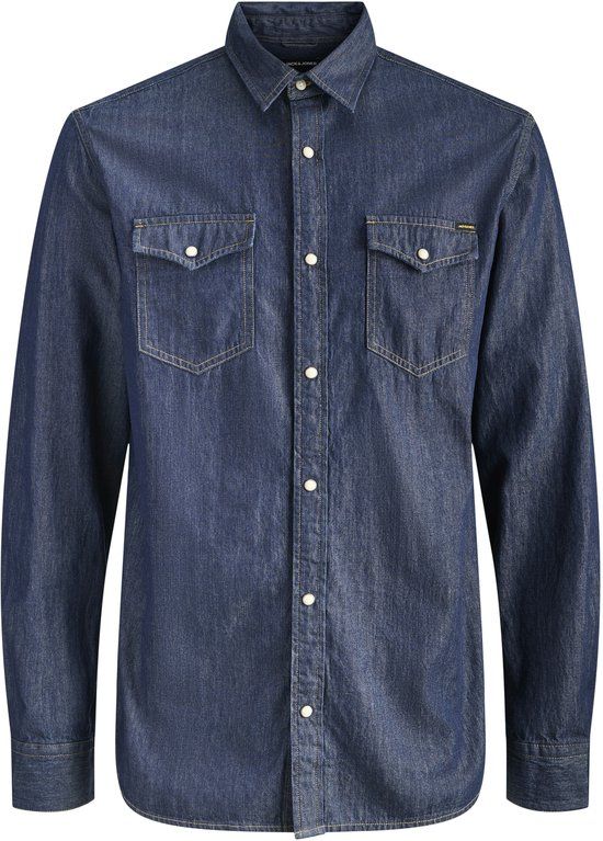 Jack & Jones Denim overhemd Comfort Fit Lange Mouw Katoen Effen Casual Heren XXL