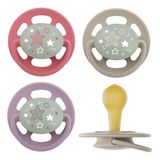 nip - Cherry Green Night | vanaf 6 maanden | 4-pack | Stijlvriendelijke, tandvriendelijke babyfopspeen met lichtgevende knop. Duurzame fopspeen gemaakt van natuurlijke grondstoffen, paars/rood