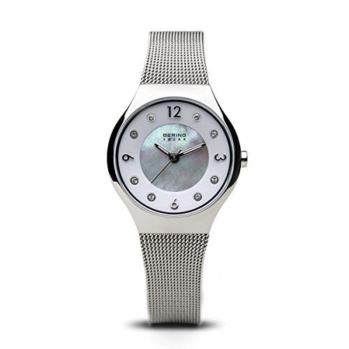 Bering Dames Analoog Zonne-Horloge 14427-004 - Zilver/Parelmoer