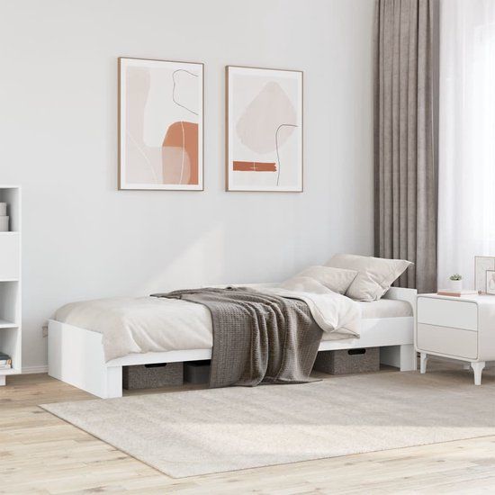 vidaXL Bedframe Bewerkt Hout Wit 90x200 cm