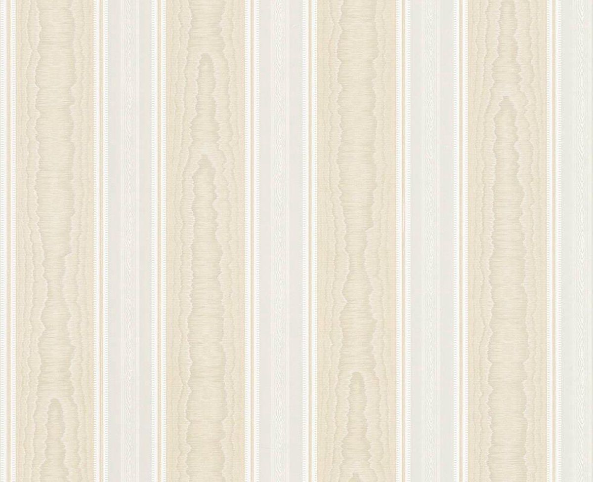 A.S. Création ZIJDEGLANS KLASSIEK STREPEN BEHANG - Beige Wit - AS Creation Concerto 3 - Vinyl