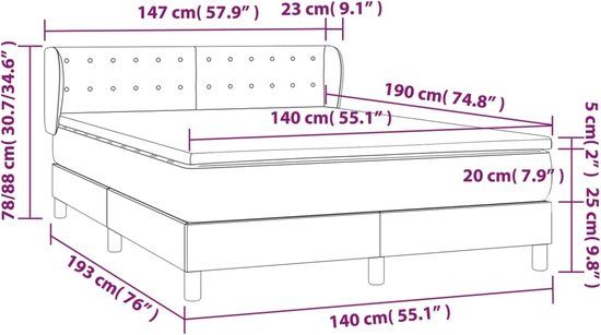 vidaXL Boxspring met matras stof taupe 140x190 cm