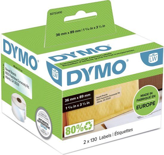 DYMO LabelWriter Adreslabels - 36 x 89 mm - S0722410 - Transparant