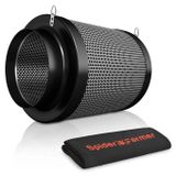 Filtre à charbon actif - Filtre anti-odeur pour ventilateur en ligne - Ø 15 cm - Convient aux chambres de culture et aux systèmes hydroponiques - Préfiltre inclus - Gris foncé