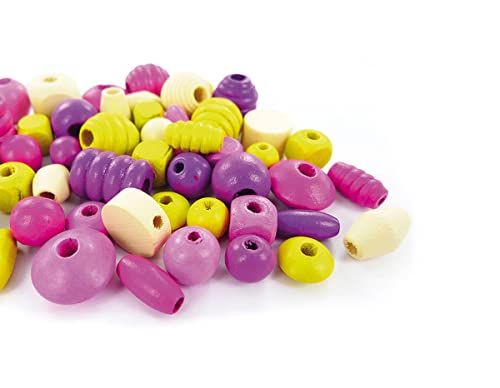 INNSPIRO Houten kralen gemengde vormen en kleuren diameter 19 tot 7 mm. Diameter ca. 500 g. Binnendiameter: 3 tot 4,5 mm.