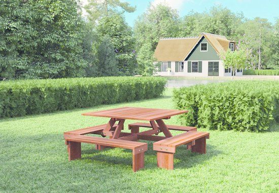 Tuindeco Picknicktafel Vierkant - Hardhout - 210x210x75 cm