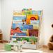COSYLAND Kinderboekenkast met 6 Oxford-stoffen vakken – Houten boekenkast van natuurlijk hout met afgeronde hoeken – Ruimtebesparend ontwerp voor kinderkamer of speelkamer – Natuurlijk/L