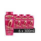 L'Oréal Paris Elvital Kleurbeschermingsshampoo, voor gekleurd of gelaagd haar, met pioenrozenextract, lijnzaadolie en UVB-filter, kleur glans, 6 x 300 ml