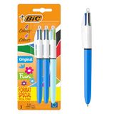 BIC 4 kleuren originele en BIC 4 kleuren Fun balpen, intrekbaar, middelste punt (1,0 mm) – blisterverpakking 3 stuks