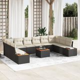 vidaXL Tuinbank Set 11 st Zwart Poly rattan