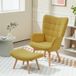 Orange Velvet Corduroy Accent Chair with Ottoman, Wooden Legs, Reclining Armchair for Living Room