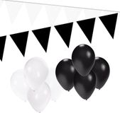 Shoppartners Zwart / wit versiering pakket - slingers en ballonnen