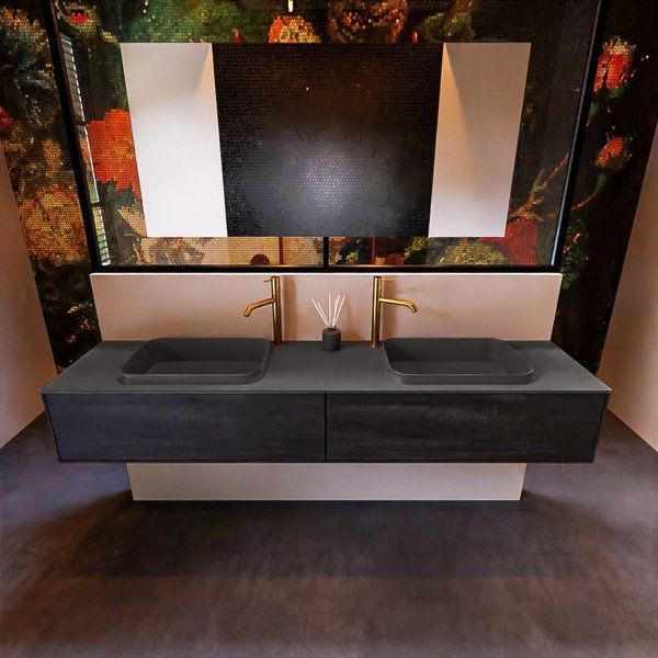 Mondiaz ERIN 200cm badmeubelset onderkast Antracite met 2 lades Wastafel RIDGE dubbel Dark grey ERIN12040