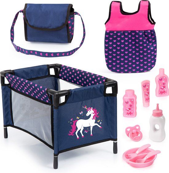 Bayer Design Babypop Travel Set 11 in 1 - Blauw met eenhoorn