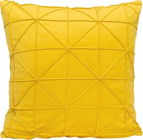 QUVIO Kussensloop geruit met driehoek - Fluweel - 50 x 50 cm - Okergeel