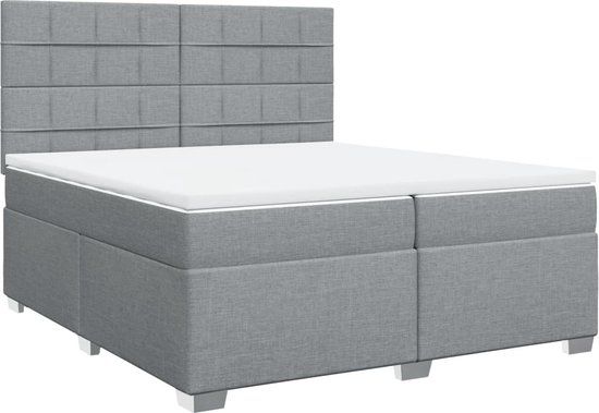 vidaXL Boxspring met matras stof lichtgrijs 200x200 cm