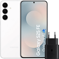 Samsung Galaxy S25 FE 128GB White 5G + Samsung 25W Black Charger