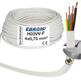 EBROM Kunststof slangleiding rond, kabel, stroomkabel, kabel, toestelkabel H03VV-F 4x0,75 mm² kleur: wit, 5 meter