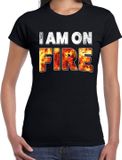 Bellatio Decorations Shoppartners Bv Halloween I am on fire verkleed t-shirt zwart voor dames - horror shirt / kleding / kostuum / verkleedkleding XXL