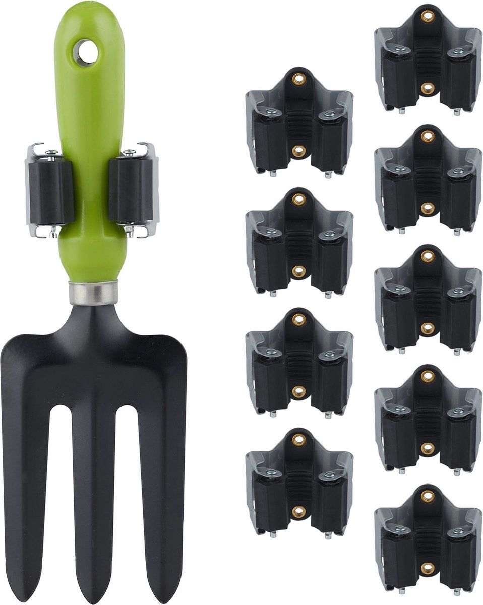 Relaxdays Ophangsysteem Tuingereedschap - 10 Bezem Houder - Gereedschapshouder - Rubber
