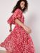 Apricot Rose Print Tiered Midi Dress