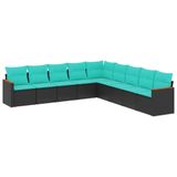 vidaXL 9-delige tuinbankset met kussens van zwart polyrotan